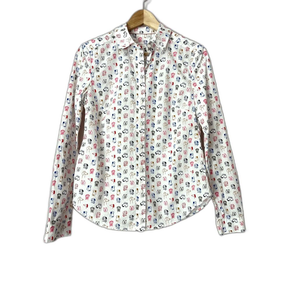 Boden Dog Print The Classic Shirt Button Down Cotton Sz 4 Whimsical Preppy Cute